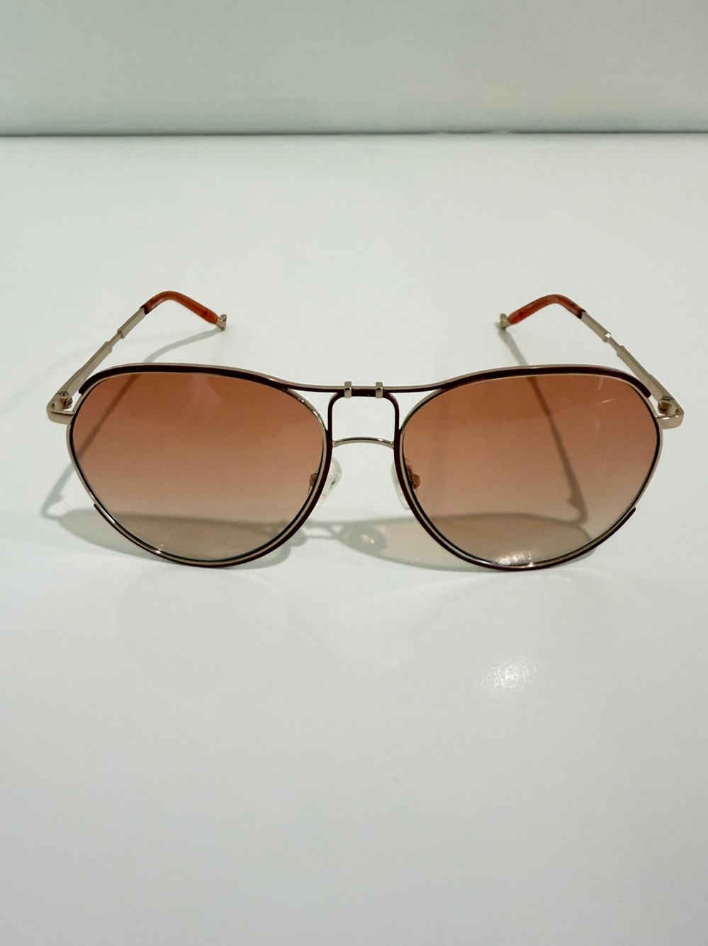 NWT Matthew Williamson Linda Farrow Holly Aviator Sunglasses Gold Peach Full Set